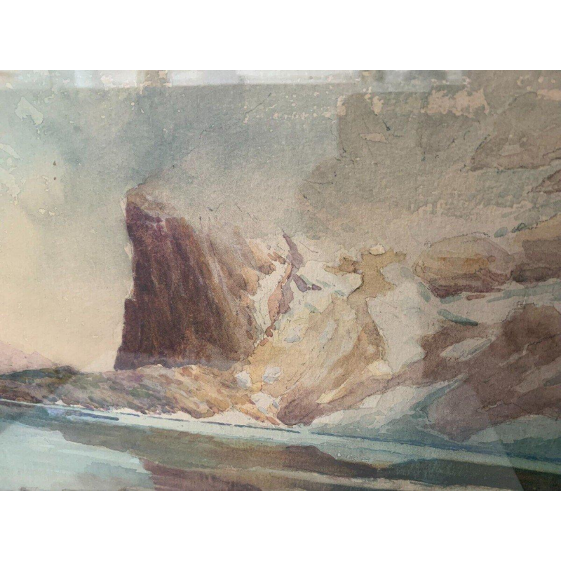 Ingelijst gouache schilderij "Berglandschap" – 20e eeuw