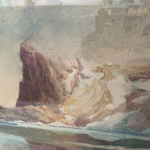 Ingelijst gouache schilderij "Berglandschap" – 20e eeuw