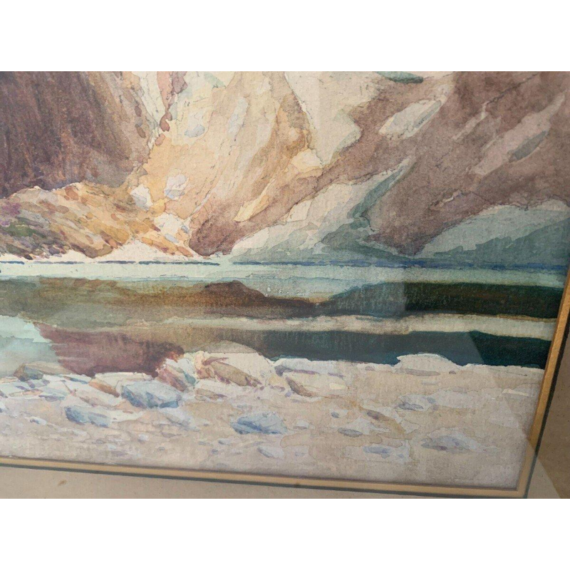 Gouache encadrée « Paysage de montagne » – XXᵉ siècle