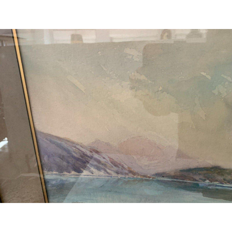 Gouache encadrée « Paysage de montagne » – XXᵉ siècle