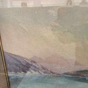 Ingelijst gouache schilderij "Berglandschap" – 20e eeuw