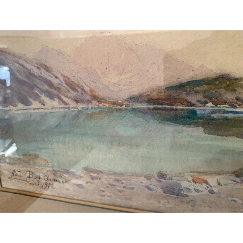 Framed gouache painting "Mountain Landscape" – 20th century