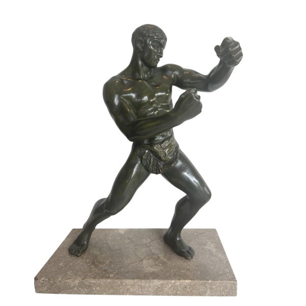 Bronzen sculptuur "De Bokser" met bruin/groene patina – 20e eeuw