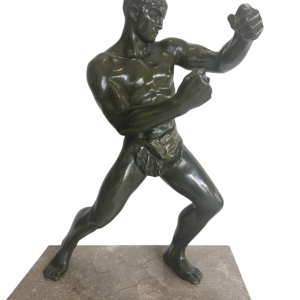 Bronzen sculptuur "De Bokser" met bruin/groene patina – 20e eeuw