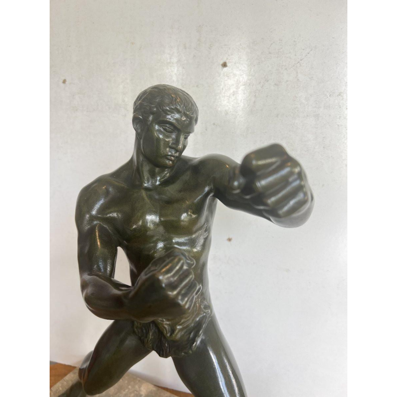 Bronzen sculptuur "De Bokser" met bruin/groene patina – 20e eeuw