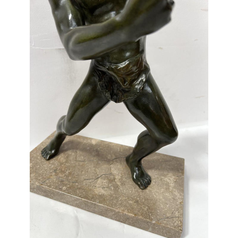 Bronzen sculptuur "De Bokser" met bruin/groene patina – 20e eeuw