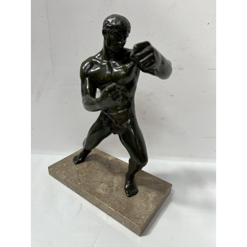 Bronzen sculptuur "De Bokser" met bruin/groene patina – 20e eeuw