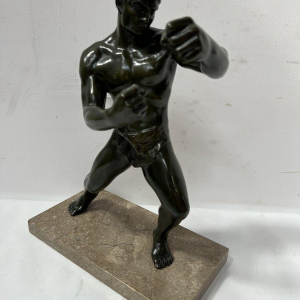 "The Boxer" bronze sculpture with brown/green patina – 20th century