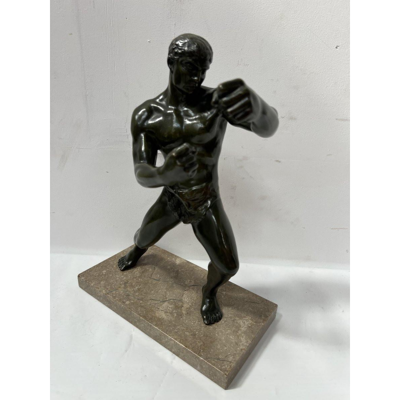 "The Boxer" bronze sculpture with brown/green patina – 20th century