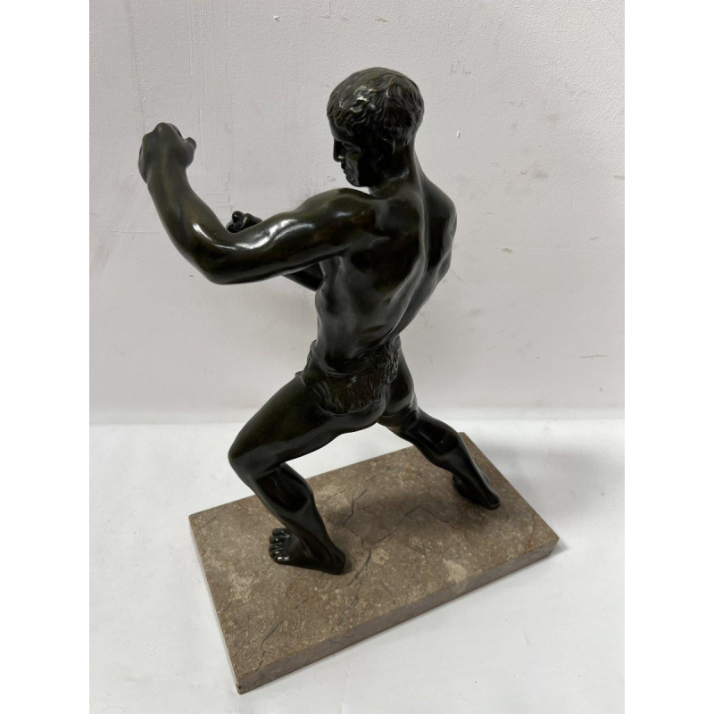 Bronzen sculptuur "De Bokser" met bruin/groene patina – 20e eeuw