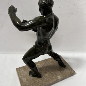 "The Boxer" bronze sculpture with brown/green patina – 20th century