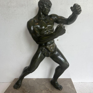 "The Boxer" bronze sculpture with brown/green patina – 20th century