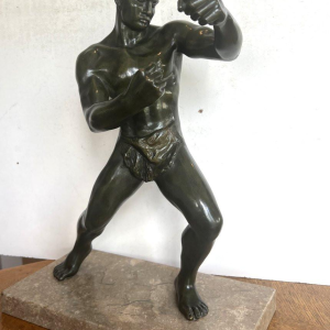 "The Boxer" bronze sculpture with brown/green patina – 20th century