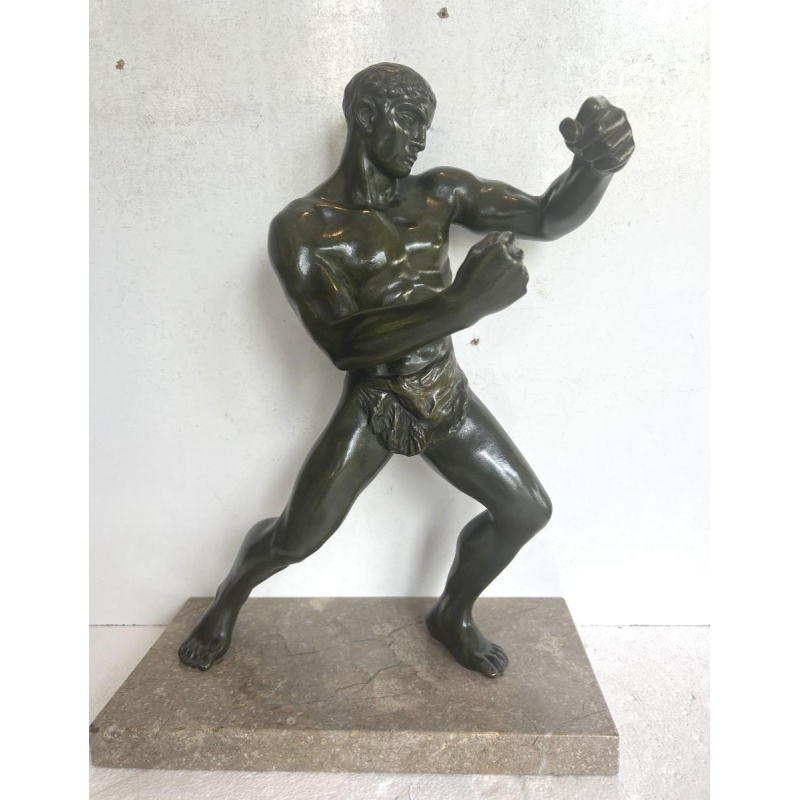 Bronzen sculptuur "De Bokser" met bruin/groene patina – 20e eeuw