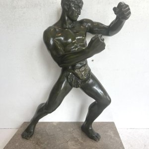 "The Boxer" bronze sculpture with brown/green patina – 20th century