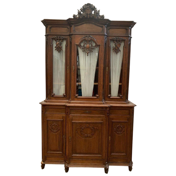 Liège-style buffet in two parts, made of patinated solid oak – 20th century