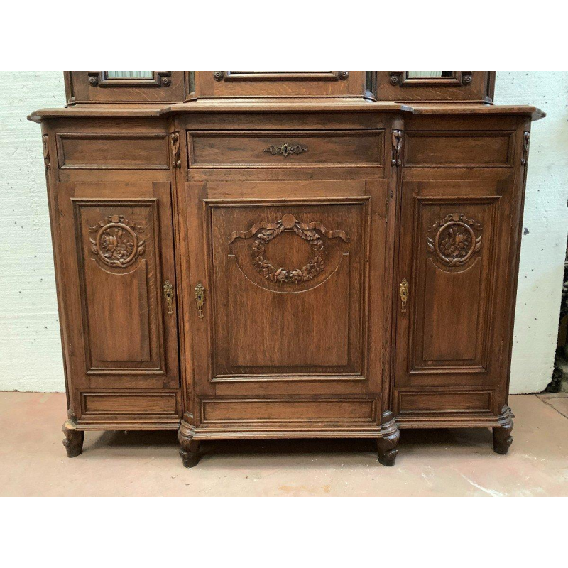 Liège-style buffet in two parts, made of patinated solid oak – 20th century