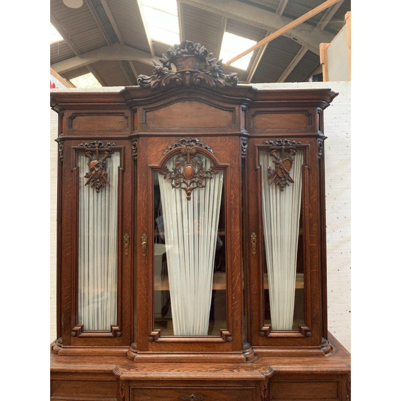 Liège-style buffet in two parts, made of patinated solid oak – 20th century