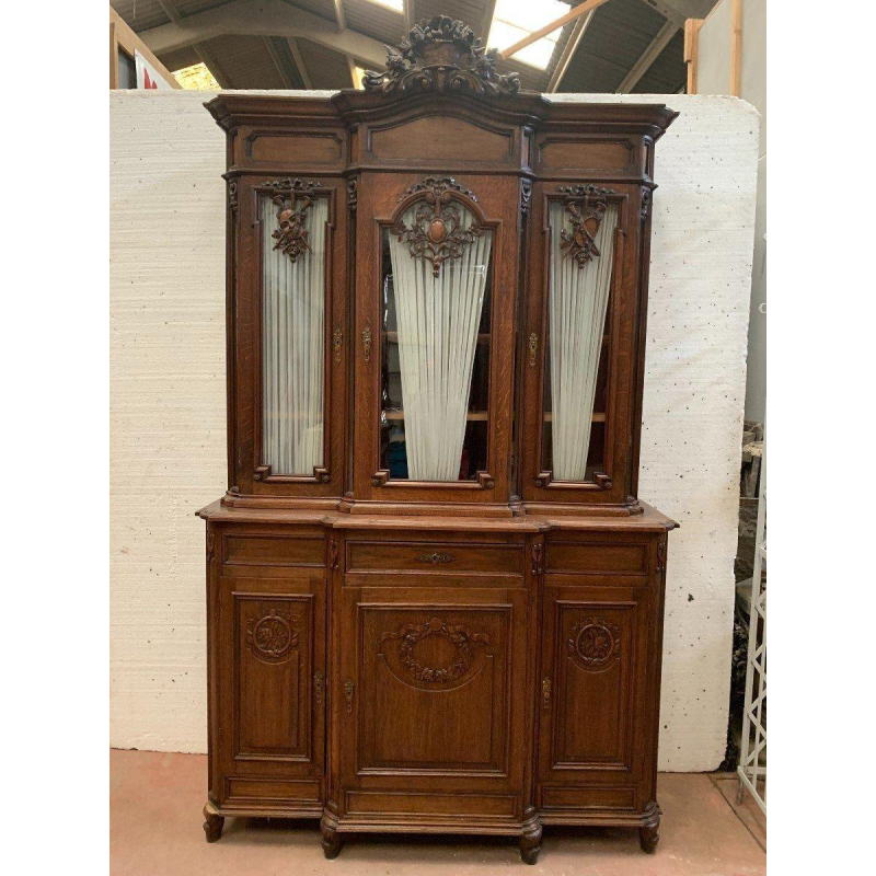 Liège-style buffet in two parts, made of patinated solid oak – 20th century