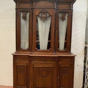 Liège-style buffet in two parts, made of patinated solid oak – 20th century