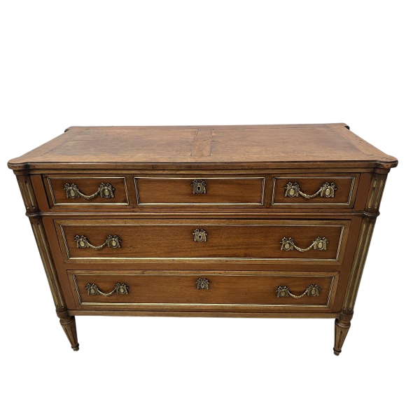 Louis XVI style mahogany commode with a grey veined marble top – 19th century