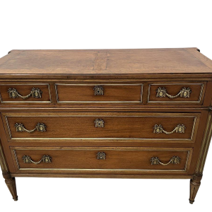 Commode de style Louis XVI en acajou, dessus de marbre gris veiné – XIXᵉ siècle