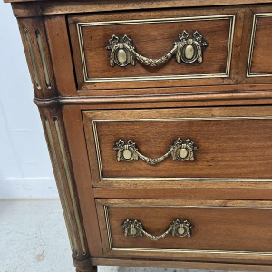 Louis XVI style mahogany commode with a grey veined marble top – 19th century