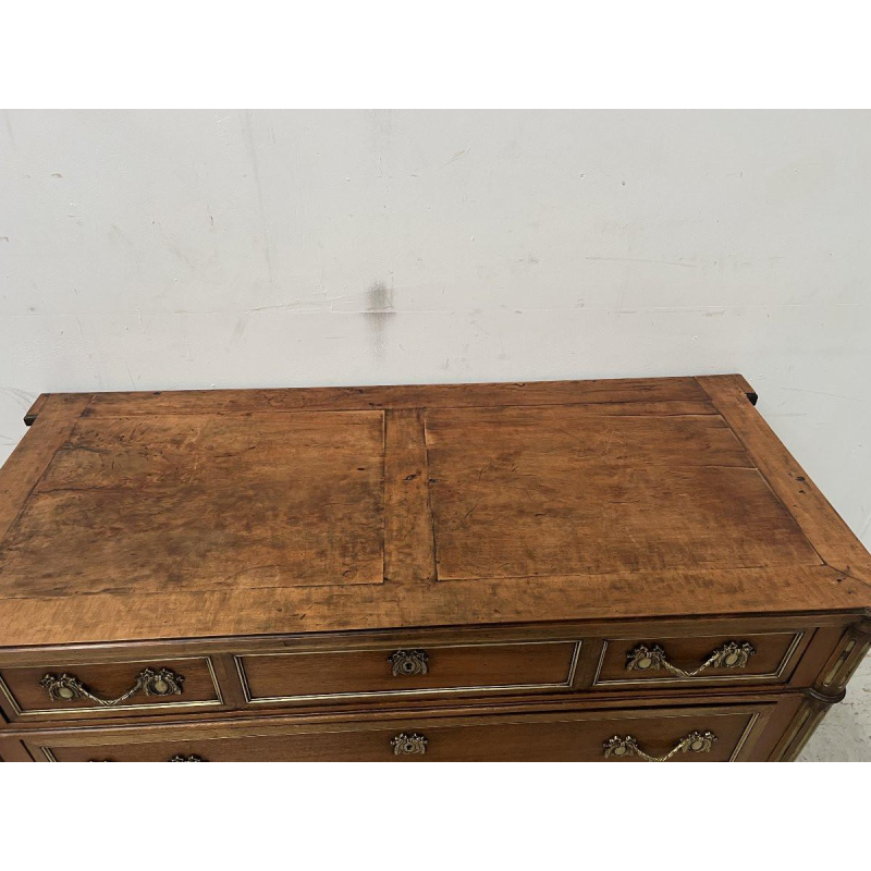 Louis XVI style mahogany commode with a grey veined marble top – 19th century
