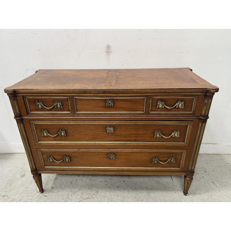 Louis XVI style mahogany commode with a grey veined marble top – 19th century