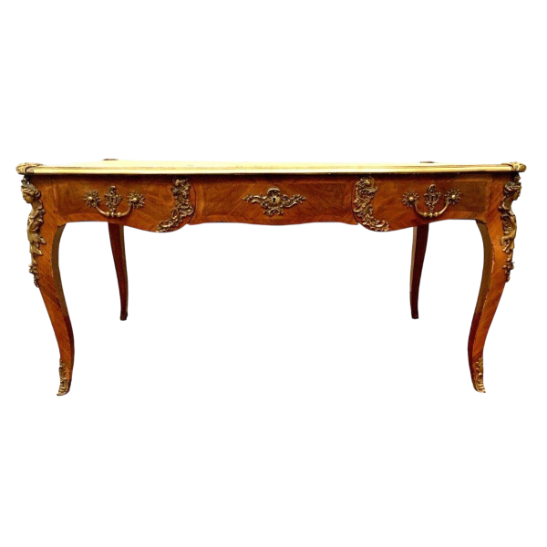 Louis XV style ceremonial desk, tan leather top – 19th century