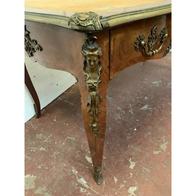 Louis XV style ceremonial desk, tan leather top – 19th century