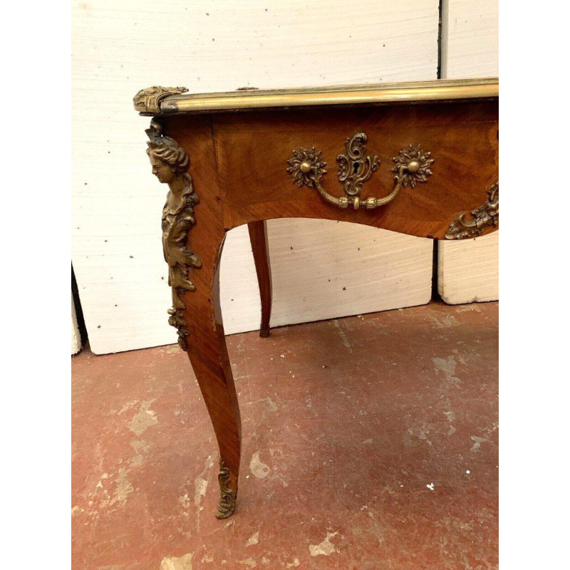 Louis XV style ceremonial desk, tan leather top – 19th century