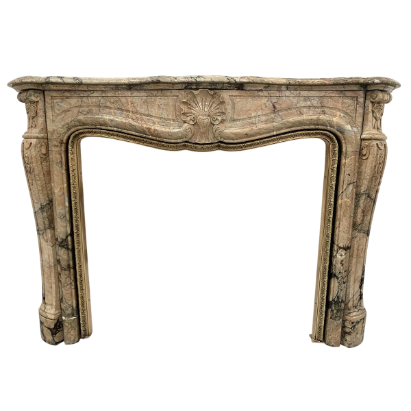 Open haard in Louis XV-stijl van rood brecciamarmer – 19e eeuw