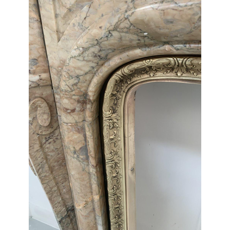 Open haard in Louis XV-stijl van rood brecciamarmer – 19e eeuw