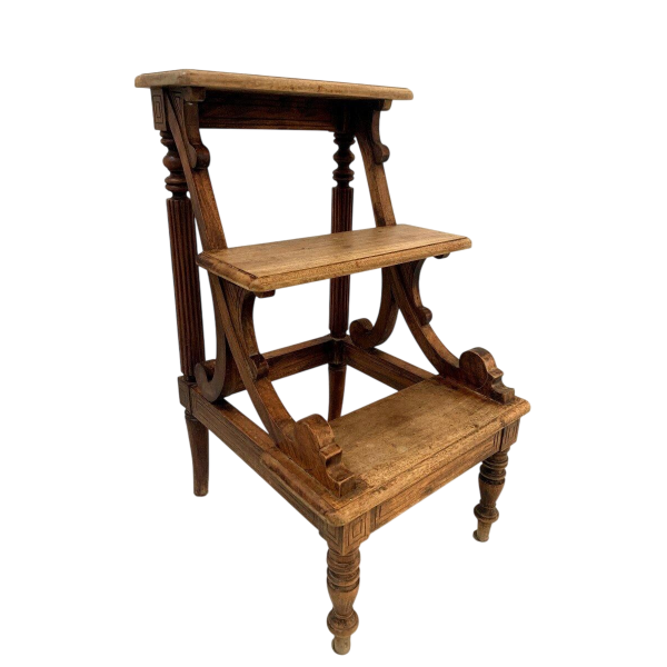 Three-step stained wooden library staircase – 19th century