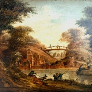 Oil on oak panel "Lively Landscape" – 19th century