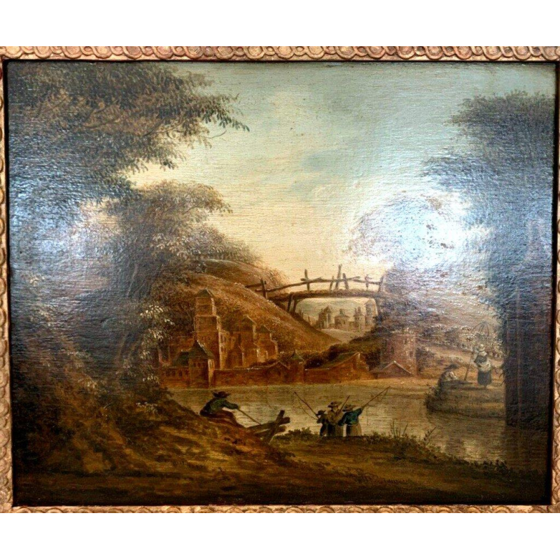 Oil on oak panel "Lively Landscape" – 19th century