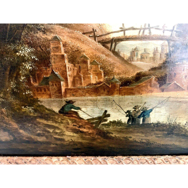 Oil on oak panel "Lively Landscape" – 19th century