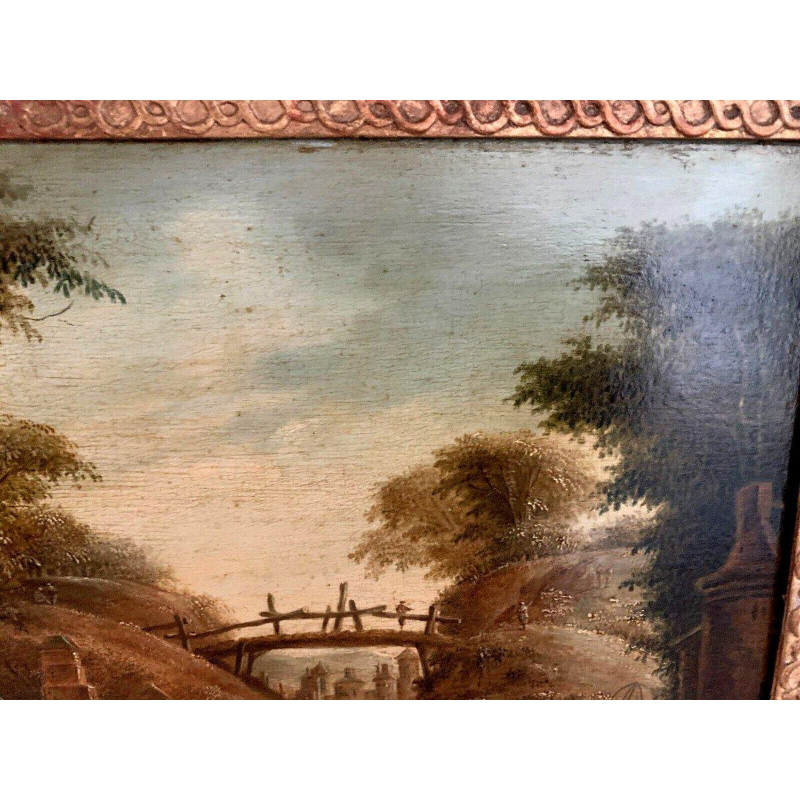 Oil on oak panel "Lively Landscape" – 19th century