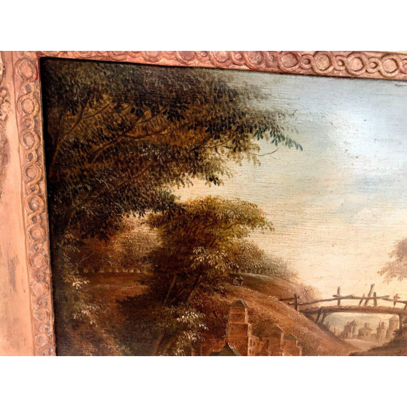 Huile sur panneau de chêne « Paysage animé » – XIXᵉ siècle