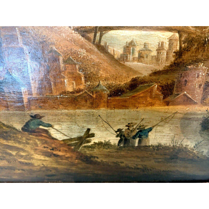 Oil on oak panel "Lively Landscape" – 19th century