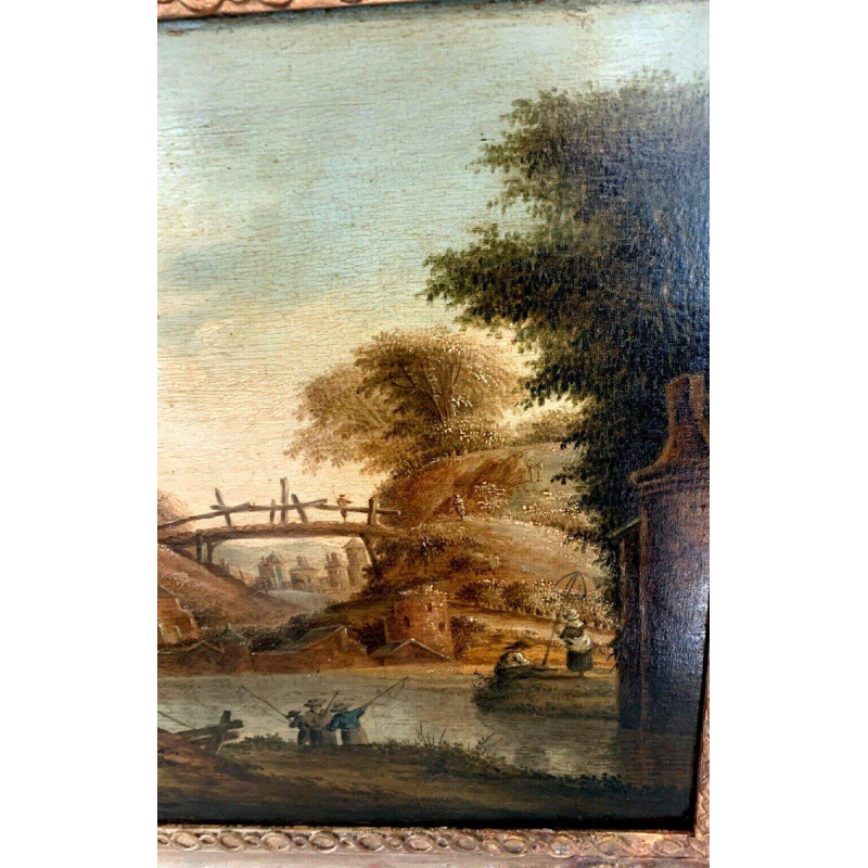 Oil on oak panel "Lively Landscape" – 19th century