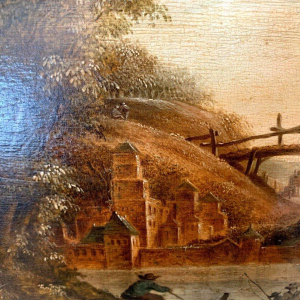 Oil on oak panel "Lively Landscape" – 19th century
