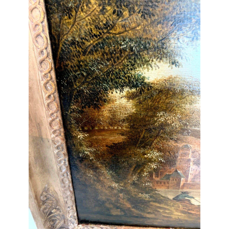 Huile sur panneau de chêne « Paysage animé » – XIXᵉ siècle