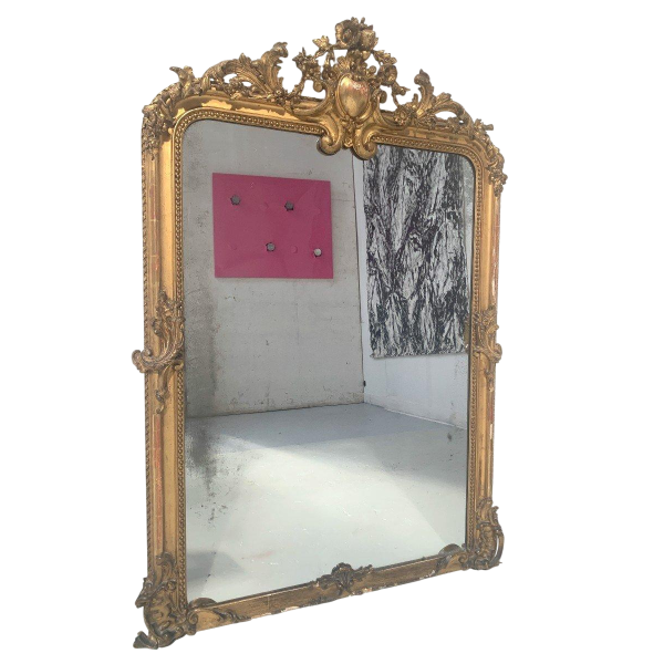 Louis XV style mirror in wood and stucco gilded with gold leaf – 19th century