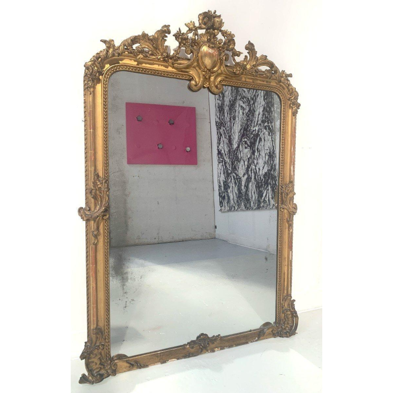 Louis XV style mirror in wood and stucco gilded with gold leaf – 19th century