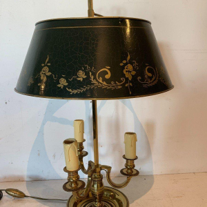 Bronze and patinated sheet metal bouillotte lamp – 20th century