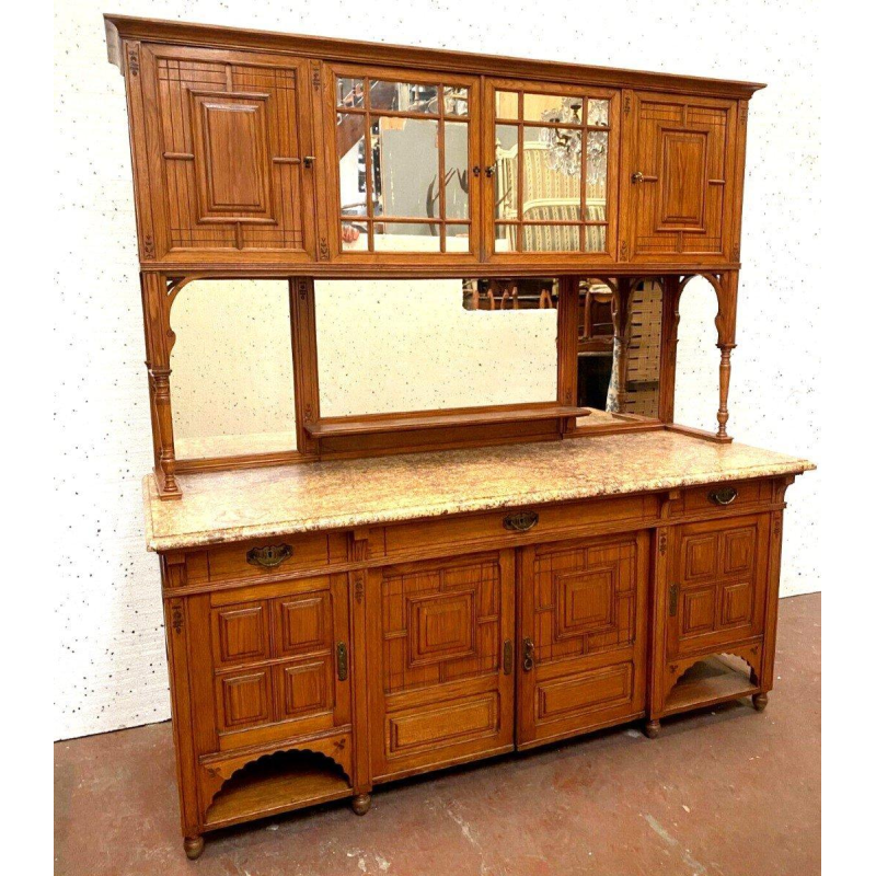 Buffet vitrine double corps de style Louis XVI en bois massif – XXᵉ siècle