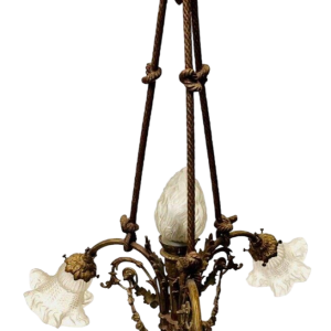 Louis XVI style chandelier in bronze with frosted glass candle holders – 20th century