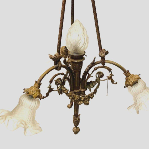 Louis XVI style chandelier in bronze with frosted glass candle holders – 20th century